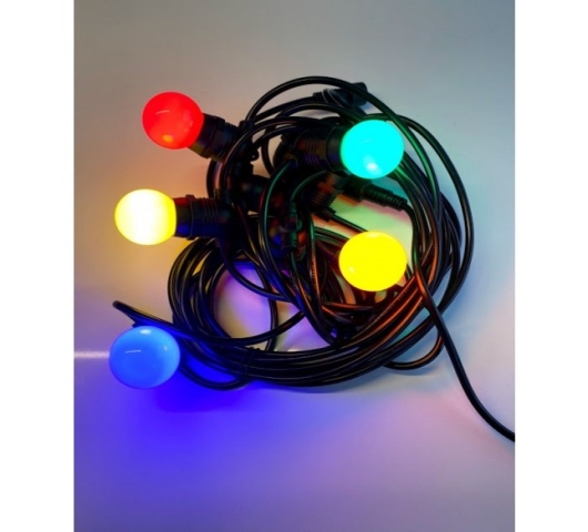 Set Lichtsnoer 10m + 20 gekleurde LED lampen (geel-oranje-rood-groen-blauw) - Foto 1