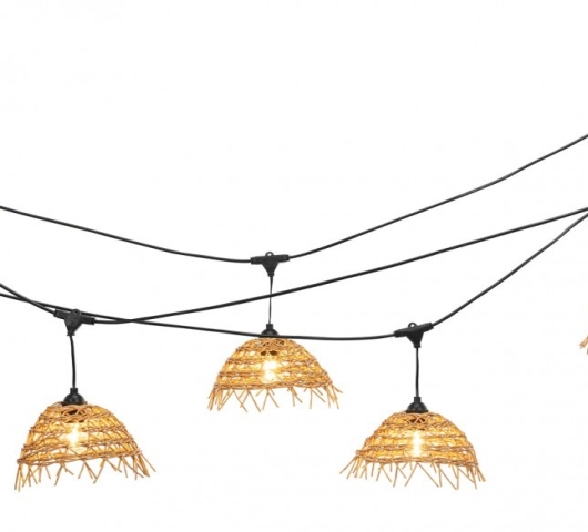 Boho lichtsnoer / 10 m / 10 LED lampen warm wit en gevlochten lampenkapjes - Foto 1