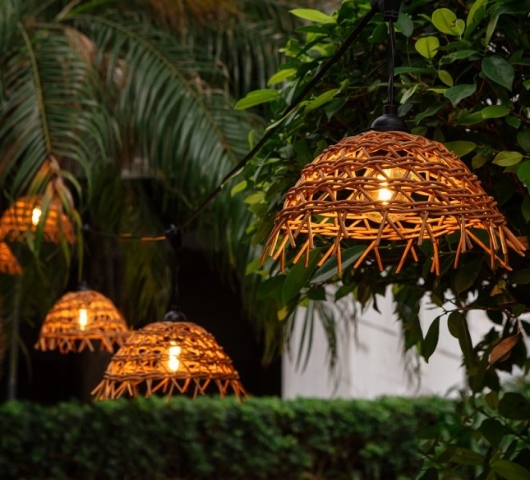Boho lichtsnoer / 10 m / 10 LED lampen warm wit en gevlochten lampenkapjes - Foto 2