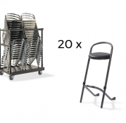 Set 20 stapelbare barkrukken met trolley