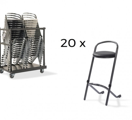 Set 20 stapelbare barkrukken met trolley - Foto 1