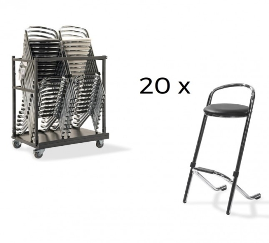 Set 20 stapelbare barkrukken met trolley / Chrome - Foto 1